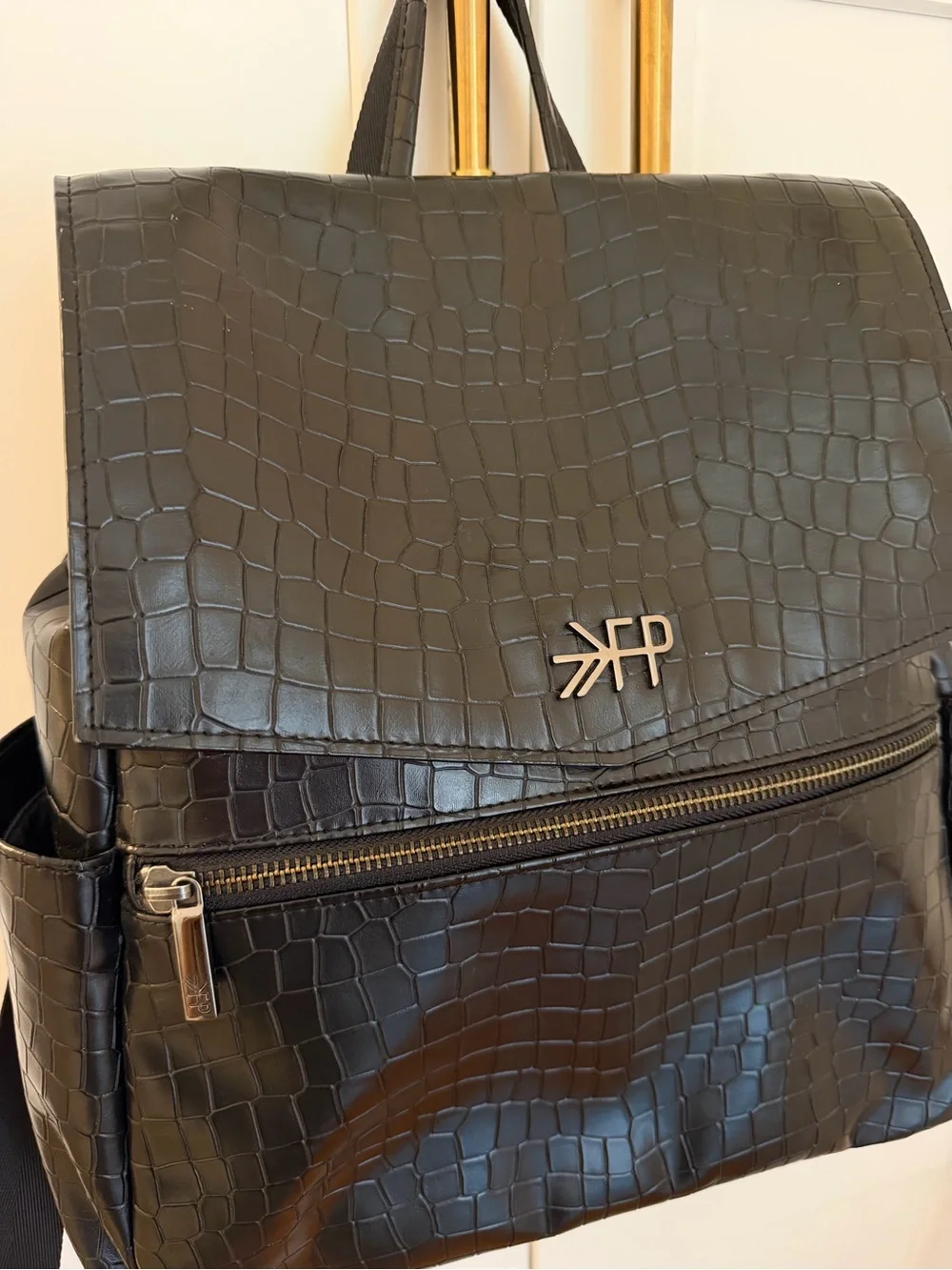 Freshly Picked Black Croc-Embossed Baby Backpack